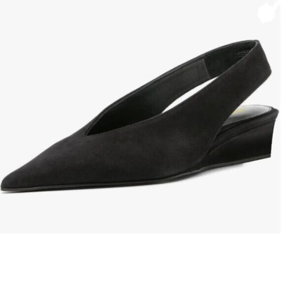 TGSIKIBW Black Pointed Toe Slingback Pumps Wedge Low Heel Slingback Slip On Shoe - Picture 1 of 8
